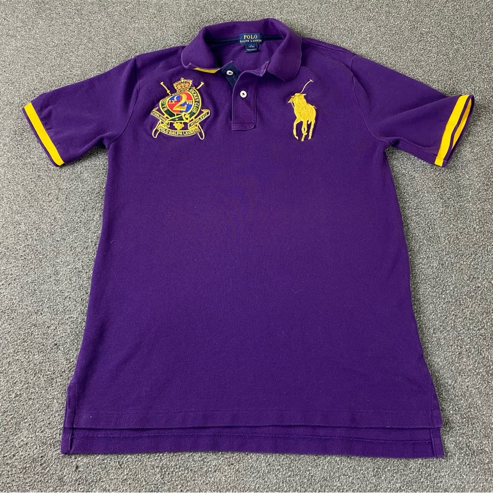 Polo Ralph Lauren Blue Label Embroidered Big Pony Youth Purple Polo Shirt Size L